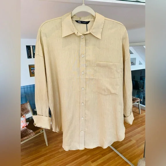 NWT! Zara Linen Shirt with Pocket | Size XS - Picture 5 of 12